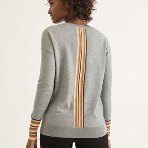 Elegant Gray Sweater with Multicolor Stripes